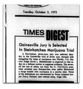 Newpaper clipping from the original Steinhatchee 7 Bust.