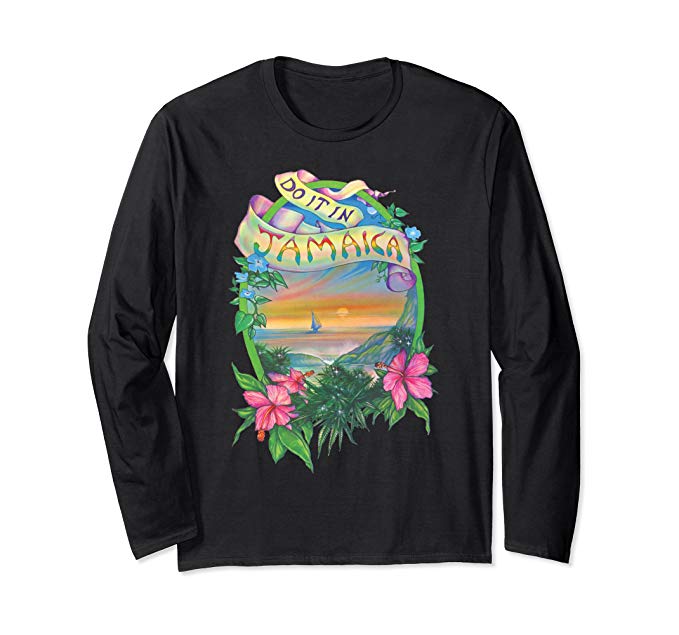 Image of a black colored Do it in Jamaica Vintage Marijuana Long Sleeve T-shirt from Ganja Outpost
