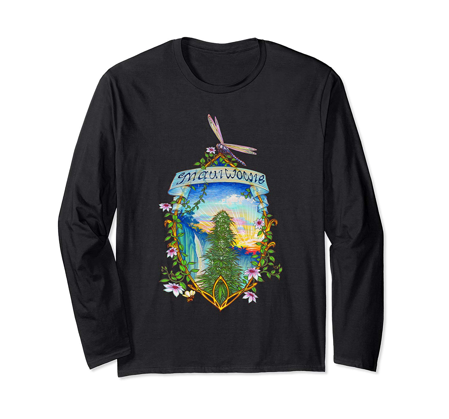 Image of a black colored Maui Wowie Vintage Marijuana Long Sleeve T-shirt from Ganja Outpost.