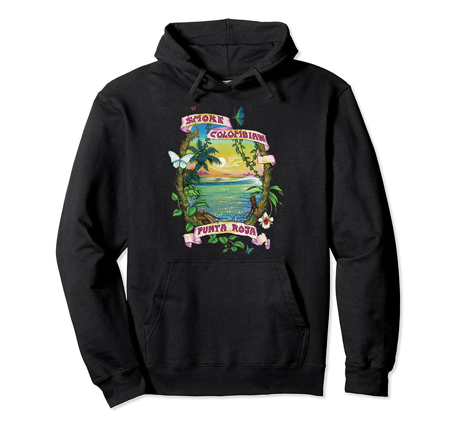 Image of a black colored Smoke Colombian Red Bud Vintage Marijuana Hoodie from Ganja Outpost