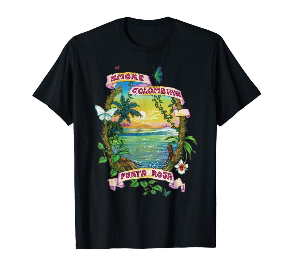 Image of a black colored Smoke Colombian Red Bud Vintage Marijuana T-shirt from Ganja Outpost