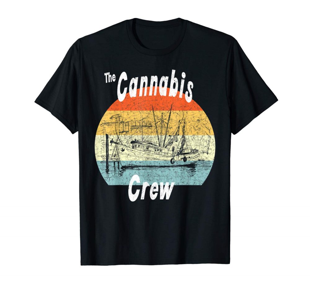 An image of a black colored Retro Cannabis Crew T-shirt from Ganja Outpost.