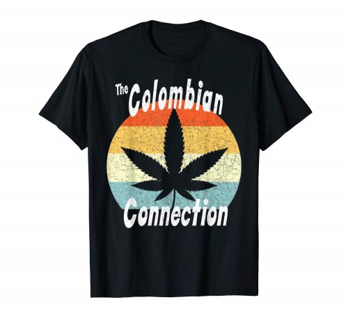 An image of a black retro Colombian Connection T-shirt from Ganja Outpost.