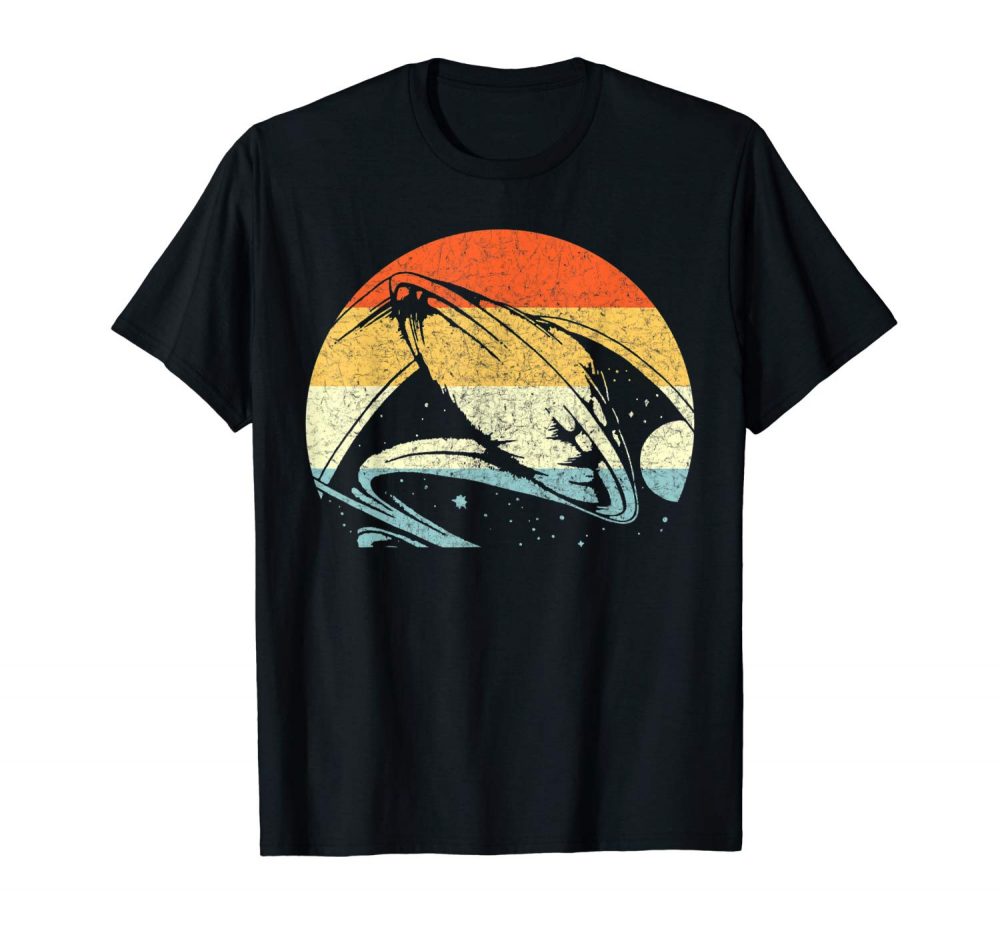 An image of a balck retro spaceship ufo lovers t-shirt from Ganja Outpost