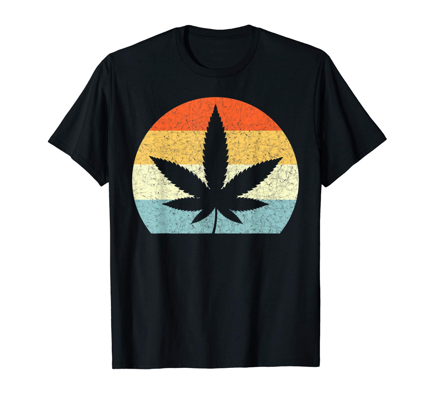 An image of a black retro marijuana leaf t-shirt from Ganja Outpost.