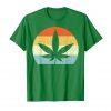 An image of a green retro marijuana leaf t-shirt from Ganja Outpost.