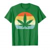 An image of a green retro marijuana leaf t-shirt from Ganja Outpost.