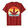 An image of a red retro marijuana leaf t-shirt from Ganja Outpost.