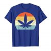 An image of a royal blue retro marijuana leaf t-shirt from Ganja Outpost.