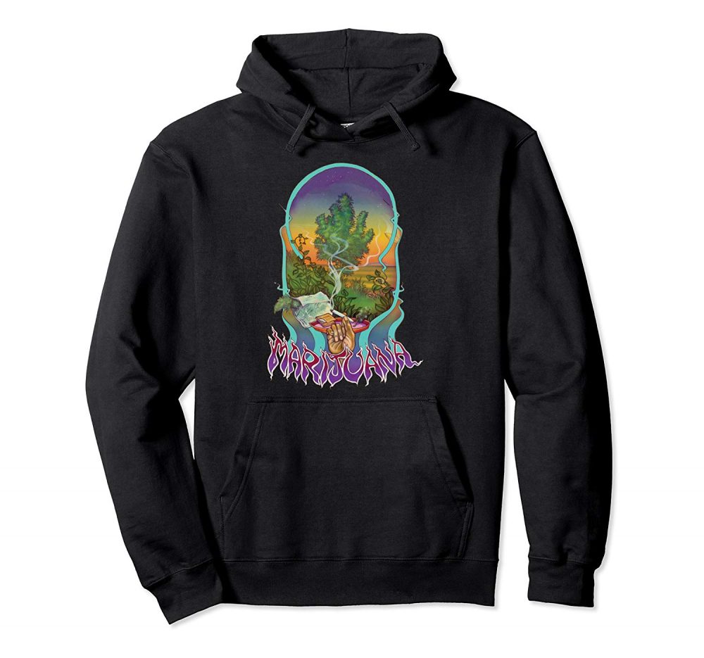 An Image of the black Smoke Marijuana pullover Hoodie from Ganja Outpost