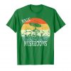 An image of a green retro style magic mushrooms t-shirt exclusively available from Ganja Outpost.