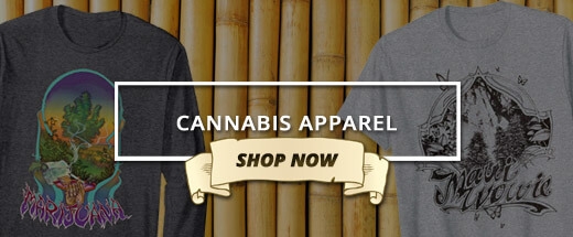 An image of a button for the cannabis apparel sold on the Ganja Outpost store.